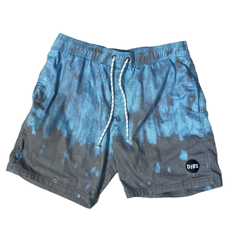 Dibs Men's Tye-Die Swim Shorts Board Short Blue Grey Size L Large